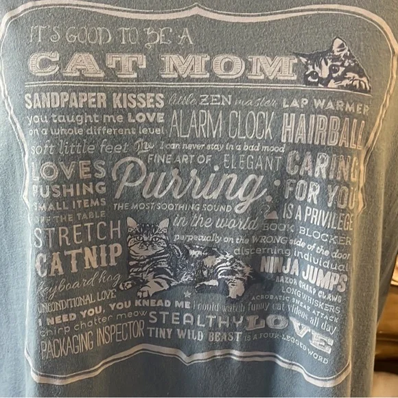 DOG IS GOOD CAT MOM GRAPHIC PRINT T-SHIRT BLUE WHITE SIZE EXTRA LARGE - Picture 3 of 12